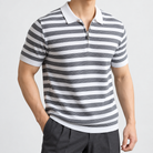 Leo spring knitted polo shirt in gray, side worn view