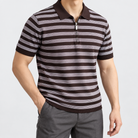 Leo spring knitted polo shirt in brown, side worn view