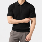 Leo spring business polo shirt in black, side worn view