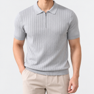 Leo spring business polo shirt in gray, front worn view