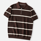 Leo striped zip polo shirt in brown, product-only cover