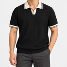 Leo summer business polo shirt in black, front worn view