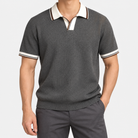 Leo summer business polo shirt in gray, front worn view