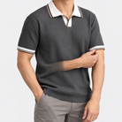 Leo summer business polo shirt in gray, side worn view