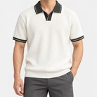 Leo summer business polo shirt in white, front worn view