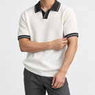 Leo summer business polo shirt in white, side worn view