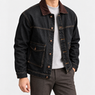 Leo american denim casual jacket in blue black, side worn view