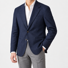 Leo linen cotton blend casual suit jacket in navy blue, side worn view