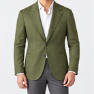 Leo linen cotton blend casual suit jacket in green, front worn view
