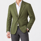 Leo linen cotton blend casual suit jacket in green, side worn view