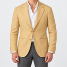 Leo linen cotton blend casual suit jacket in yellow, front worn view