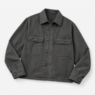Washed cotton utility jacket with a zip front in charcoal — product view