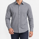 Brushed cotton flannel shirt with a chest pocket in gray microcheck on a male model front view