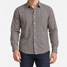 Brushed cotton flannel shirt with a chest pocket in cream gingham on a male model front view