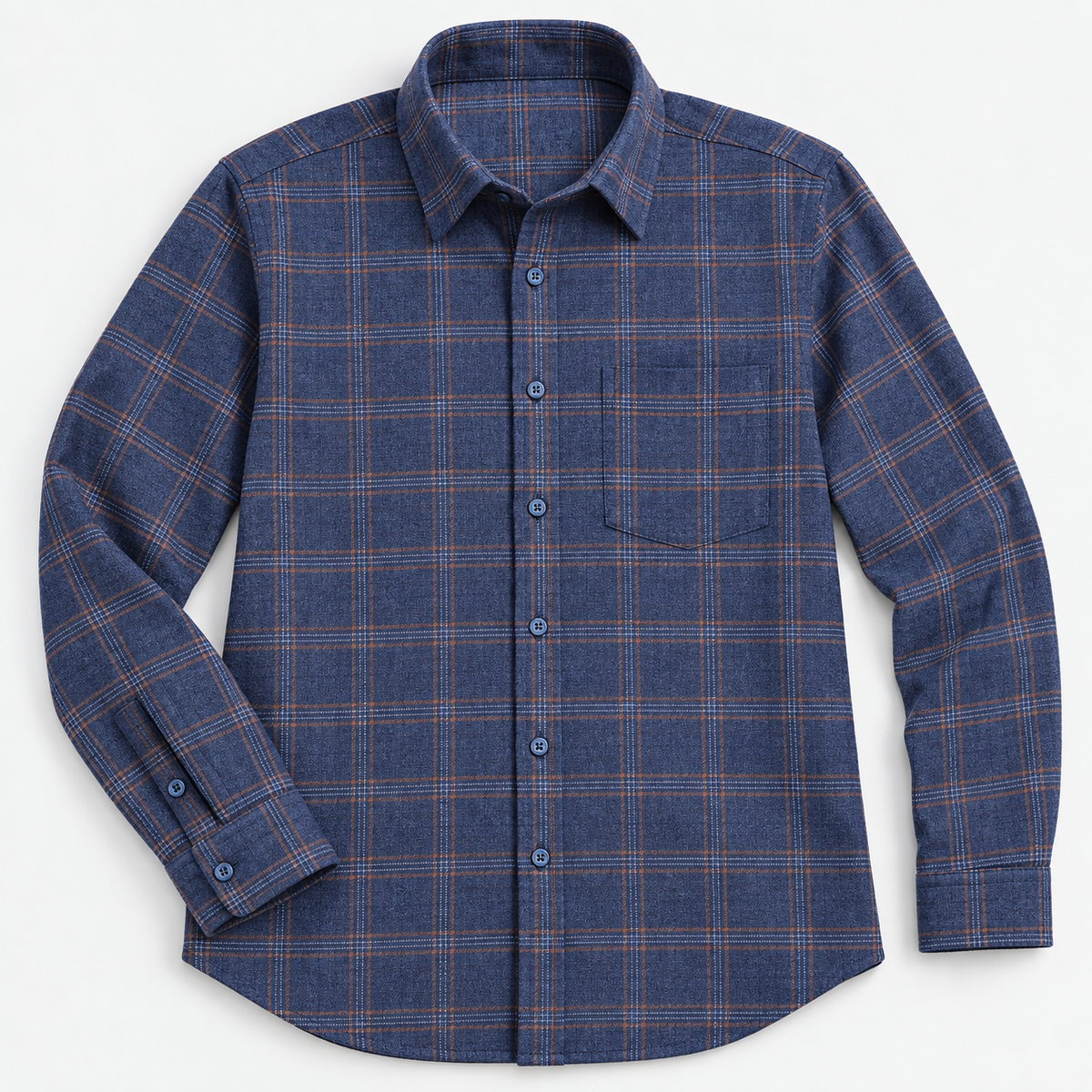 Brushed cotton flannel shirt with a chest pocket in navy windowpane product view