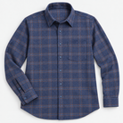 Brushed cotton flannel shirt with a chest pocket in navy windowpane product view