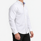 Pure cotton oxford shirt with a chest pocket in white on a male model side view