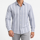 Pure cotton oxford shirt with a chest pocket in light gray wide stripe on a male model front view