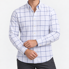 Pure cotton oxford shirt with a chest pocket in white windowpane on a male model front view