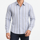 Pure cotton oxford shirt with a chest pocket in light gray multistripe on a male model front view