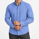 Pure cotton oxford shirt with a chest pocket in blue microprint on a male model front view