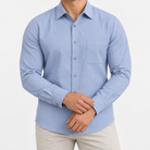 Slim cotton blend shirt with a chest pocket in light gray tonal check on a male model front view