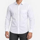 Slim cotton blend shirt with a chest pocket in white on a male model front view