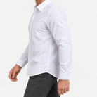 Slim cotton blend shirt with a chest pocket in white on a male model side view