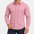 Slim cotton blend shirt with a chest pocket in pink tonal stripe on a male model front view