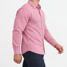 Slim cotton blend shirt with a chest pocket in pink tonal stripe on a male model side view