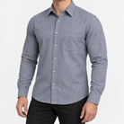 Slim cotton blend shirt with a chest pocket in gray windowpane on a male model front view