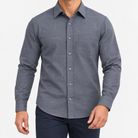 Slim cotton blend shirt with a chest pocket in charcoal patterned on a male model front view