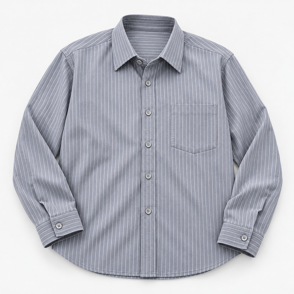 Slim cotton blend shirt with a chest pocket in gray stripe product view