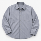 Slim cotton blend shirt with a chest pocket in gray stripe product view