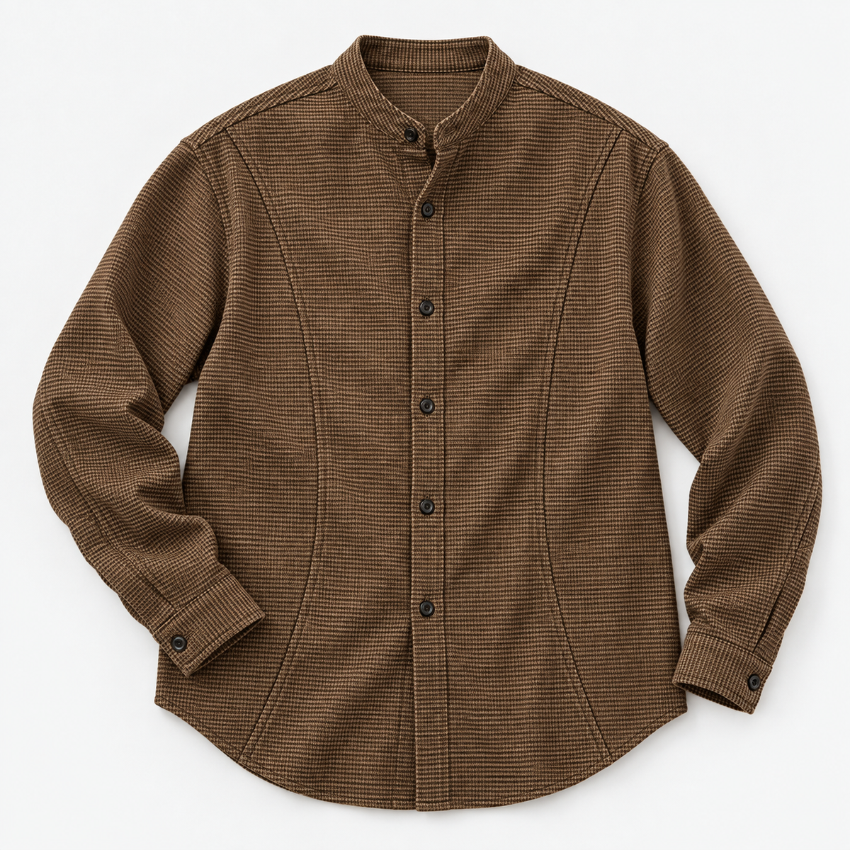 Relaxed checked shirt with curved front seams in brown — product view