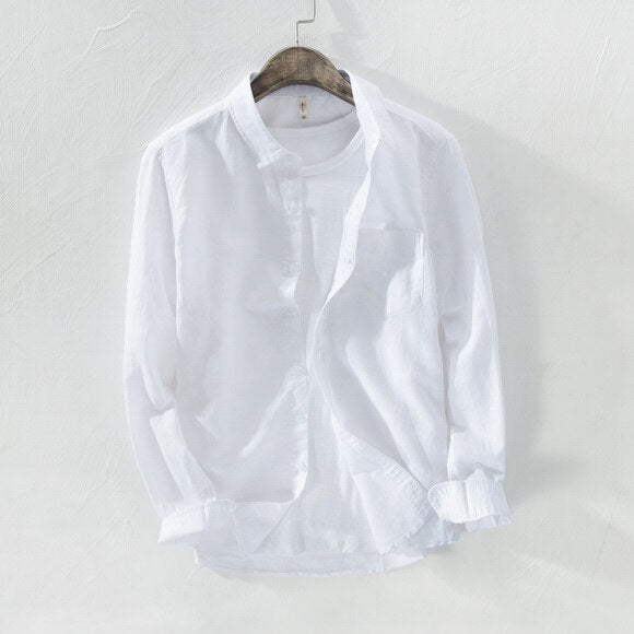 Antonios Solid Long - sleeved Linen Shirt - Antonios