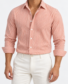 Men’s orange and white striped long-sleeve shirt, size 2XL, front studio view