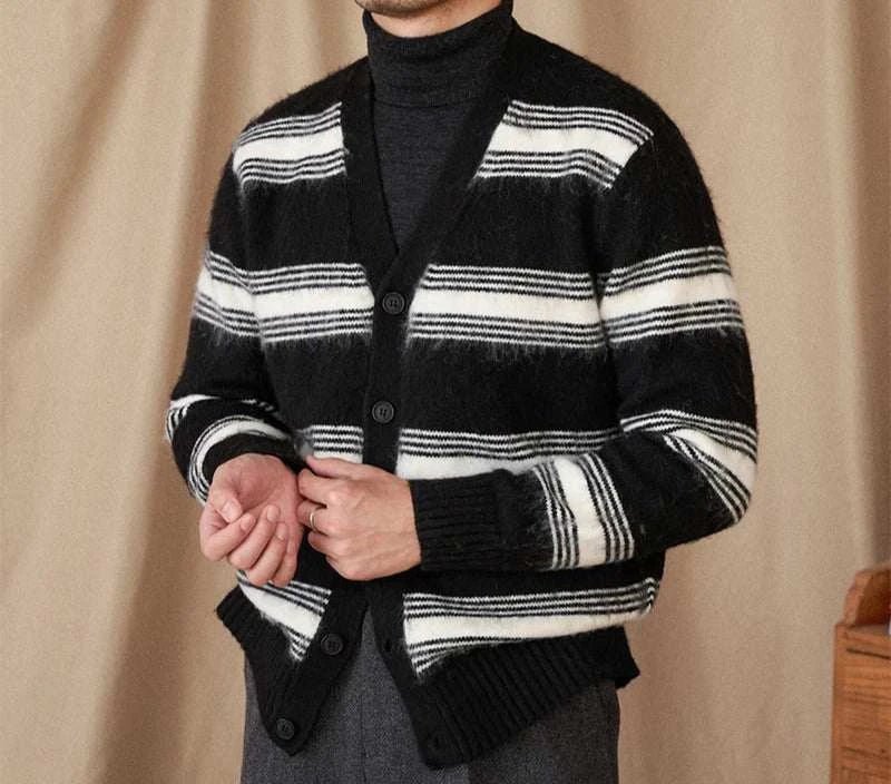 Antonios striped wool v - neck cardigan winter essential - Antonios