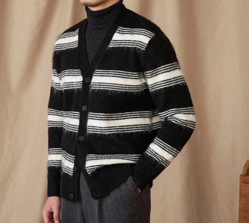 Antonios striped wool v - neck cardigan winter essential - Antonios