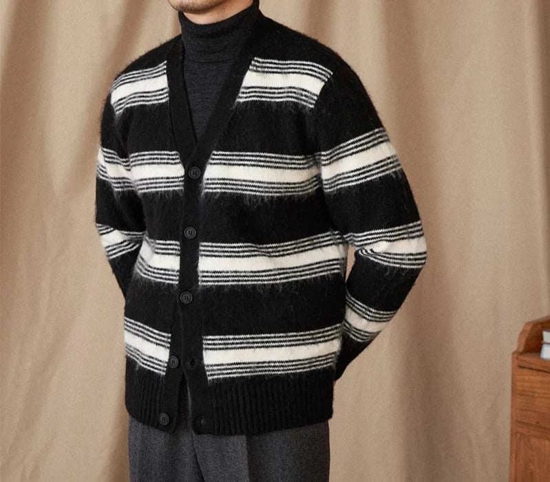 Antonios striped wool v - neck cardigan winter essential - Antonios