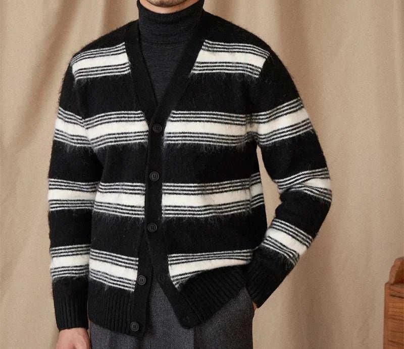 Antonios striped wool v - neck cardigan winter essential - Antonios