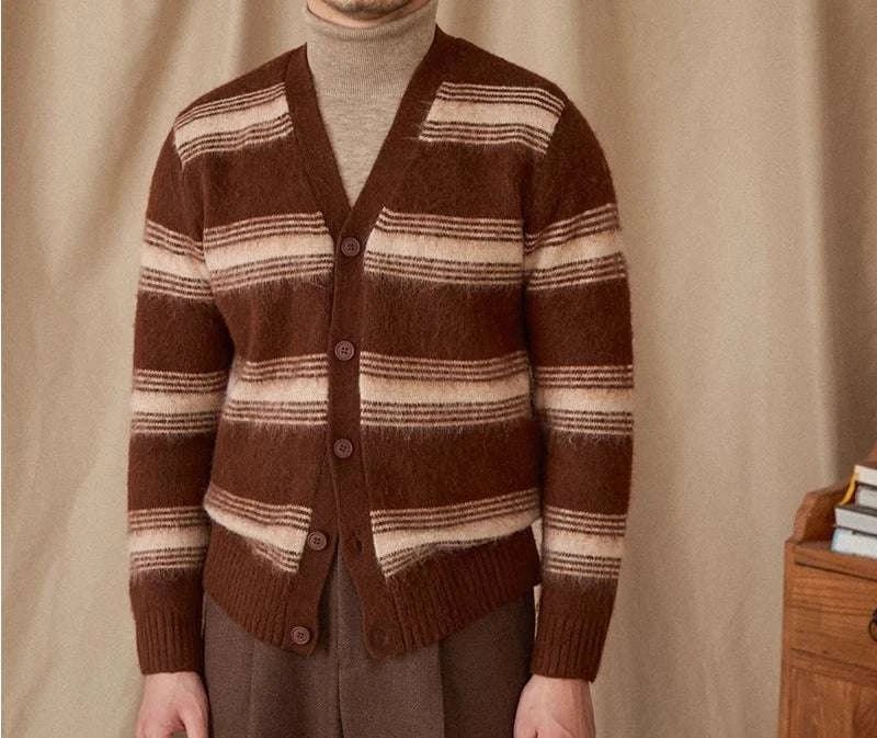 Antonios striped wool v - neck cardigan winter essential - Antonios