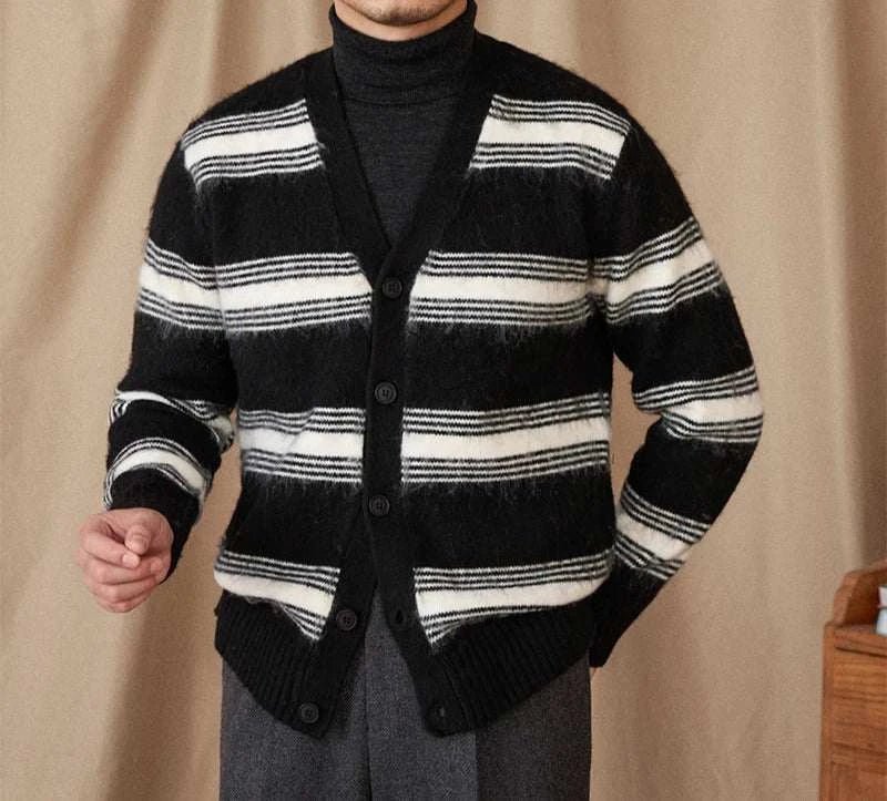 Antonios striped wool v - neck cardigan winter essential - Antonios