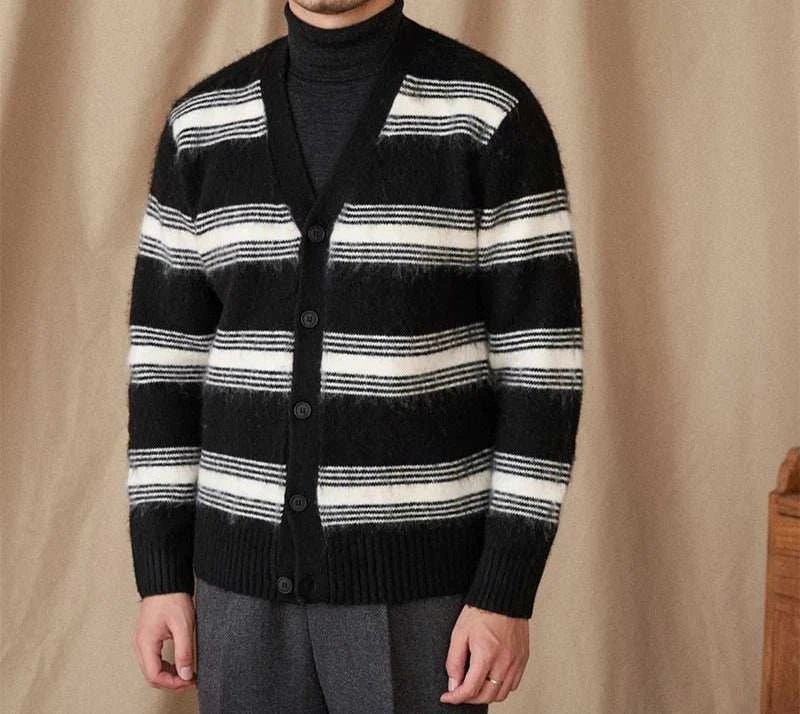 Antonios striped wool v - neck cardigan winter essential - Antonios