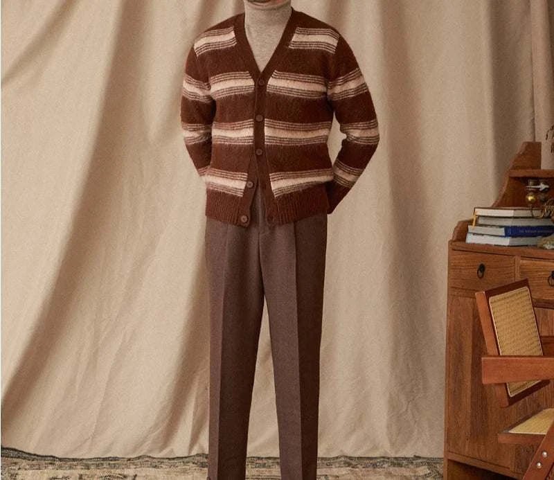 Antonios striped wool v - neck cardigan winter essential - Antonios