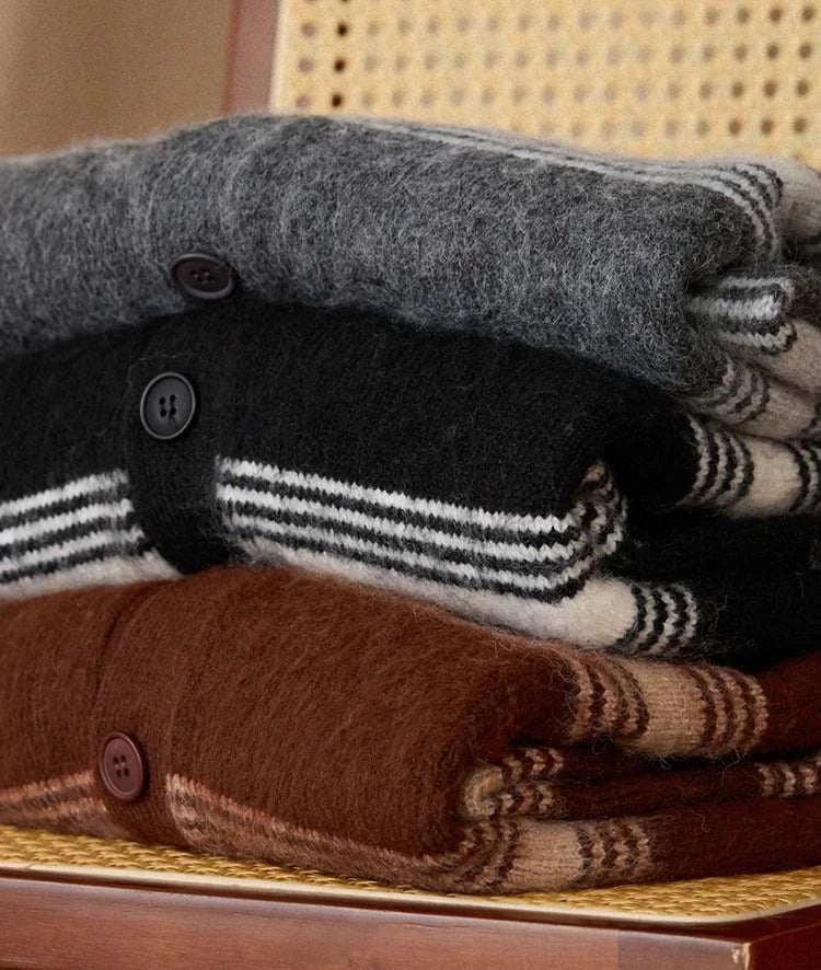 Antonios striped wool v - neck cardigan winter essential - Antonios