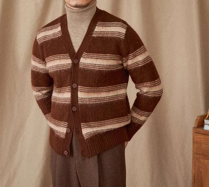 Antonios striped wool v - neck cardigan winter essential - Antonios