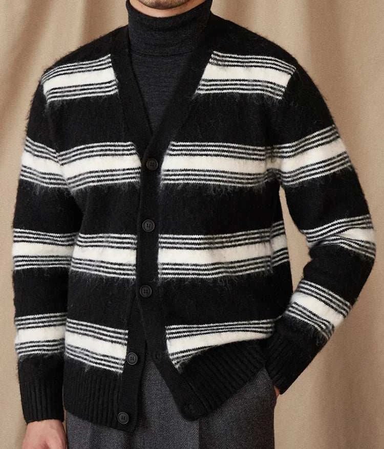 Antonios striped wool v - neck cardigan winter essential - Antonios