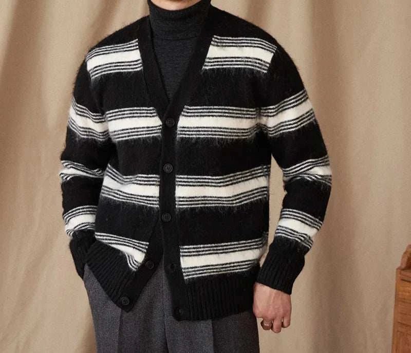 Antonios striped wool v - neck cardigan winter essential - Antonios