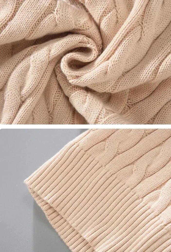 Autumn half zipper braided cotton sweater - Antonios